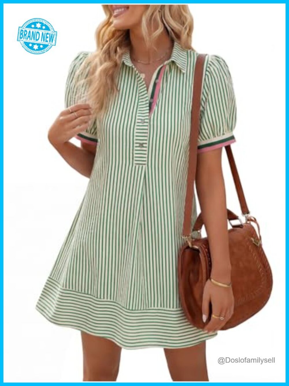 Womens Striped Short Sleeve Button Mini Shirt Dress Loose Fit Side Pockets